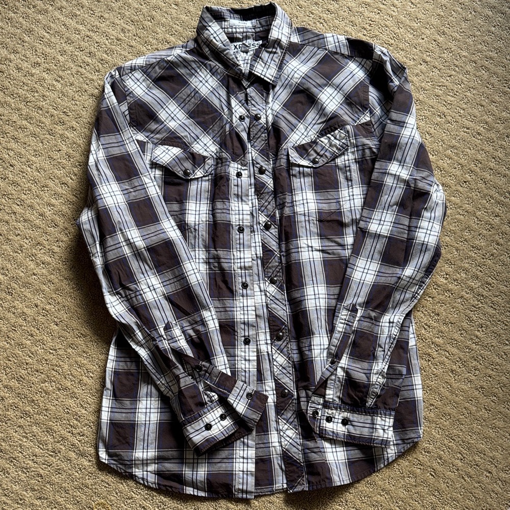 Plaid Men's Shirt - Black and White